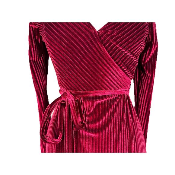 Baltic Born Dress Womens Small Burgundy Velvet Maxi Wrap Long Sleeve Goth Autumn - Picture 3 of 10